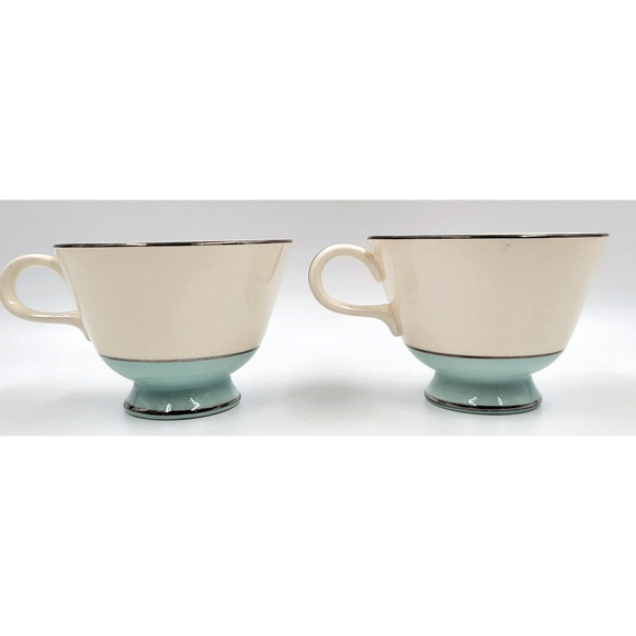 Sevron Blue Lace Footed Tea Coffee Cups Silver Trim 1950's Set of 2 Mid Century - Picture 3 of 8